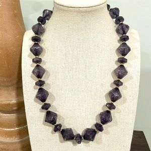Vintage purple faceted crackle beaded necklace with gold tone seperators